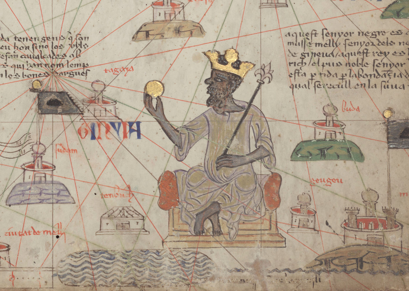 Fourteenth-century Catalan map of North Africa showing Mansa Musa (Wikimedia Commons)